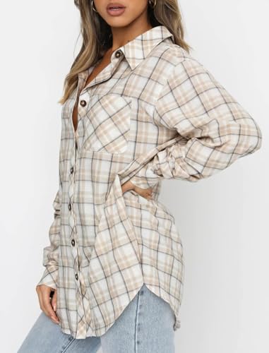 Image of Lacozy Womens Buffalo Plaid Flannel Shirt Long Sleeve Collar Button Down Blouses Tops