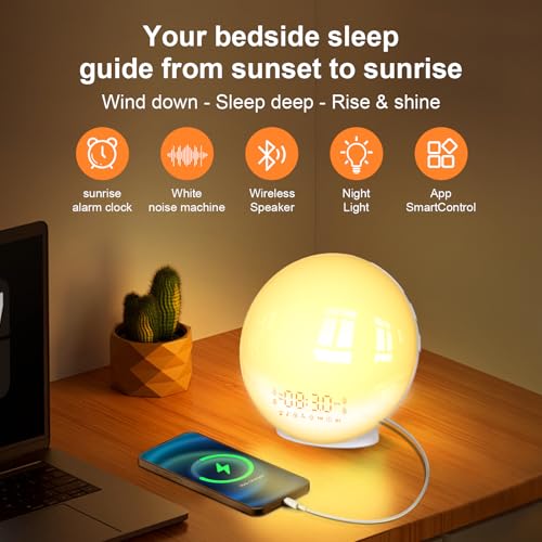 Smart-Sunrise-Alarm-Clock-Wake-Up-Light-for-Heavy-Sleepers-SunriseSunset-Simulation-Quadruple-Alarms-Natural-Sounds-Customizable-Sleep-Routines-Ideal-Present-App-No-Signup