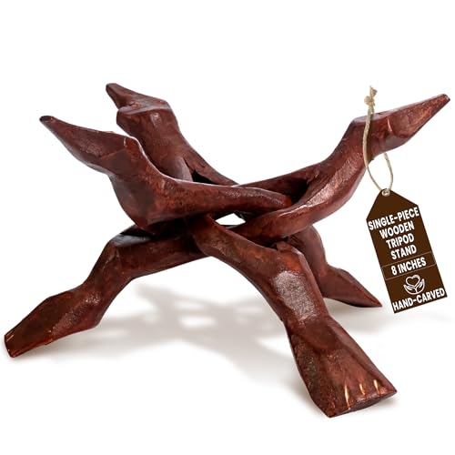 Alternative Imagination Wooden Tripod Display Stand – 8-Inch Hand Carved Holder Made from Sustainable Mango Wood – Folding Reddish-Brown Stand for Abalone Shell, Crystal Ball, Key Bowl, Trinket Dish