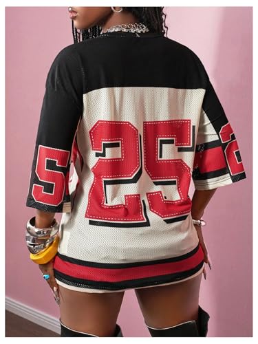 Image of RoseSeek Women's Jersey Shirts Number Graphic V Neck Football T Shirts Tops
