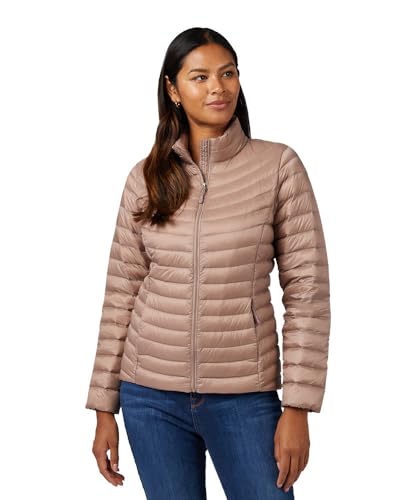 32 Degrees Women's Quilted Ultra-Light Down Packable Puffer Jacket | Layering |Semi-Fitted | Zippered Pockets | Water Repellent, Metallic Taupe, X-Small