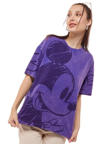 Image of Bewakoof X Disney Mickey Women's 100% Cotton Graphic Print Oversized Fit Half Sleeve Round Neck T-Shirt | Casual wear | Streetwear | Oversized Tshirt for Woman Cotton| Baggy