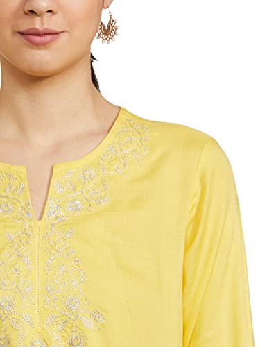 Image of Max Rayon Women Embroidered Notched Neck Straight A-Line Kurta