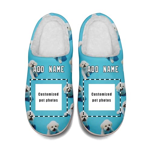 Custom Pet Photo Name Winter Slipper Personalized Fur Lined Warm Indoor Garden Winter Slippers Gift for Dog Cat Owner