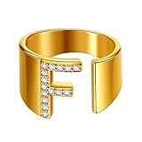 beautlace KR0037 - Anillos ajustables con letra ajustable de oro de 18 quilates, plata/negro, chapado en pistola, anillo abierto con inicial del alfabeto con circonita cúbica, joyería para hombres y