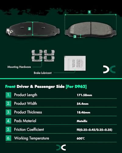 Image of SCITOO D962 D963 Front & Rear Metal Brake Pads Sets w /Hardware Replacement For Dodge For Dakota 2003-2004