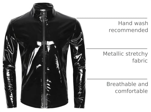 Image of AIEOE Men's Leather Metallic Shirts Shiny Slim Fit Stretch Top Wetlook Club Party Undershirts