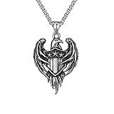 Cuistonelf Eagle Necklace for Men, Eagle Shield Necklace Wings Eagle Charm Necklace Viking Eagle Pen