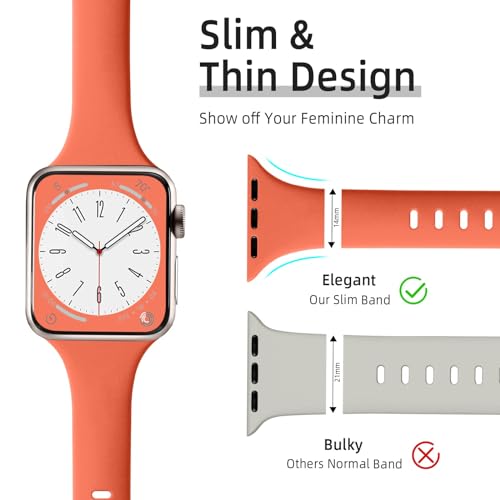 Image of Lerobo 6 pack Silicone Slim bands Compatible for Apple Watch Band 42mm 44mm 45mm 46mm, Slim Thin Sport Strap Wristband for iWatch Series 11 /10 /9 /8 /7 /6 /5 /4 /SE /Ultra /3 /2 /1 Women Men