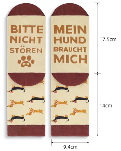 Gemtte Dackel Socken, Socken 36-45 mit Lustige hundemotiv, Baumwollsocken mit Spruch “Bitte Nicht Stören - Mein Hund Braucht Mich”, Idee Geburtstagsgeschenk für hundeliebhaber Frauen & Männer