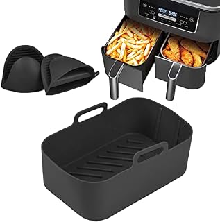 Silicone Pot for Ninjas Dual Air Fryer, Reusable Silicone Air Fryer Liners, Double Basket Air Fryer Kitchen Accessories for Air Fryer, Oven, and Microwave (1PCS-Black)