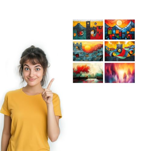 Image of SiddArtify Abstract Landscape Wall Art Poster Print Set - Modern Geometric Decor for Living Room Bedroom Office - Set of 2-4x6 Inch - Board (Pack of 6) - Sticker (Pack of 6)