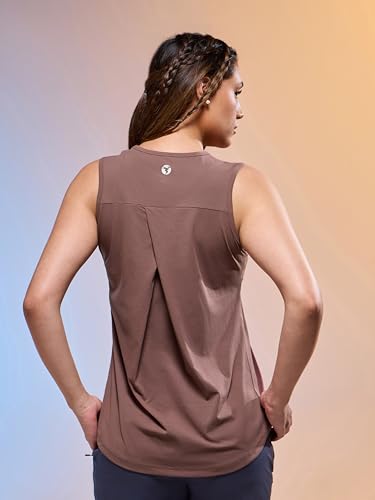 Image of TECHNOSPORT Women Solid Slim Fit Round Neck Tank Top with Cotflex for Gym, Sports and Regular Use