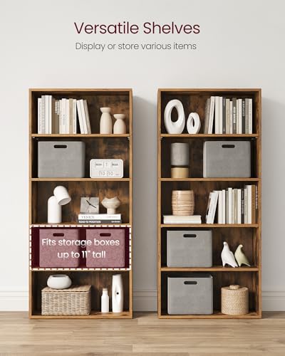 Image of VASAGLE CUSTOS Collection - Bookshelf, 5-Tier Bookcase, Book Shelf, Open Storage Shelf, 9.4 x 23.6 x 52.5 Inches, for Living Room, Home Office, Dining Room, Rustic Brown ULBC165X01
