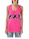 Tank Top da donna della collezione ufficiale del pilota Enea Bastianini. Base fucsia con stampa grafica nera del numero 23 sul davanti e sul retro. Scritta 