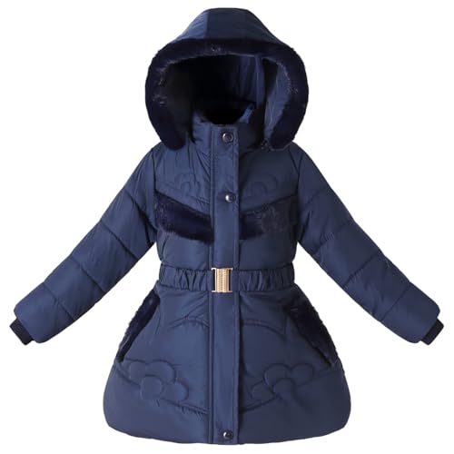 Kids Winter Girls Coats Fleece Padded Fur Collar Hooded Puffer Jackets Clothes