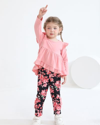 Image of Weebaby Baby Girl Clothes Infant Toddler Girl Clothing Ruffle Shirt High Low Top Floral Allover Pant Little Girls Clothes
