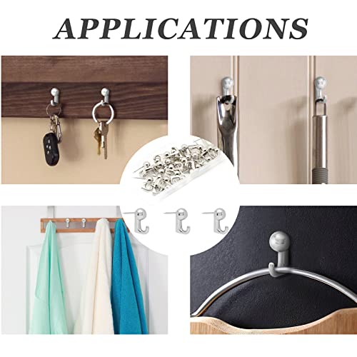 Image of Metal Push Pin Hangers, 20 lbs Wall Hanging Nails Push Pins with Hooks, Picture Hanging Nails for Painting, Silver, 30 Pcs