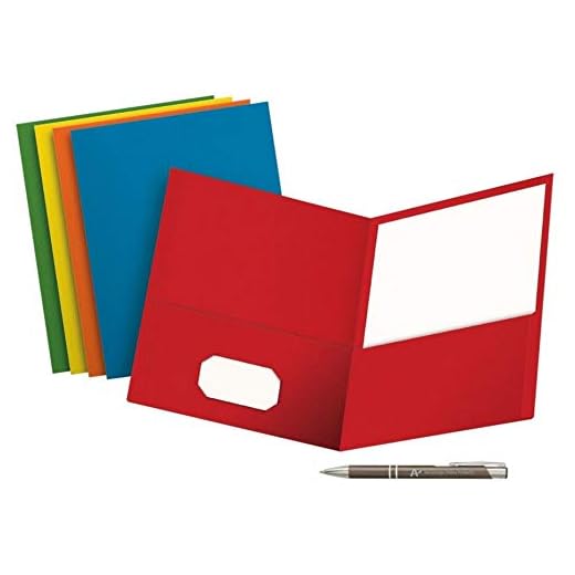 Value Pack of 5 School Grade Twin Pocket Folders; No Fasteners, 5 Colors and an AdvantageOP Black and Chrome Retractable Pen