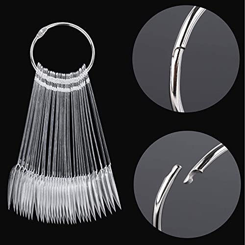 Moibase 100 Pcs Natural And Clear Fan-Shaped False Nail Swatch Sticks Nail Polish Practice Display Art Tips Nail Sample Sticks With Metal Split Ring (Sharp) Sw-A003 #TOP5