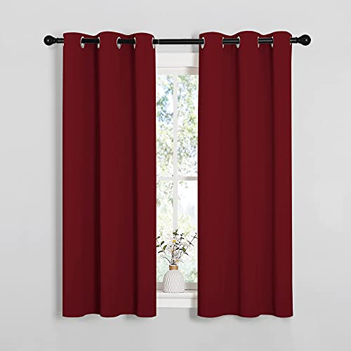 Image of NICETOWN Christmas Burgundy Bedroom Curtains Blackout Draperies, Decorations Thermal Insulated Solid Grommet Top Blackout Drapes for Cafe (One Pair, 34 x 54-inch)