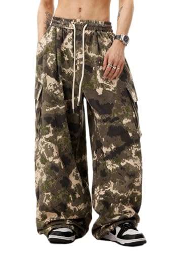 Bakyarder Men's Baggy Hip Hop Wide Leg Skater Camo Pants Casual