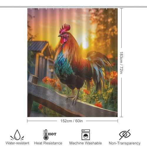 Rideau de douche coq en tissu polyester imperméable 152x183 cm - 4