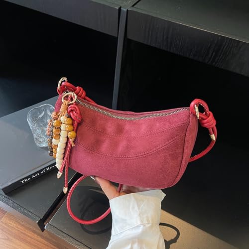 Faux Suede Sweet Shoulder Bags with Zipper Solid Color Crossbody Bags Slouchy Suede Shoulder Bags for Women and Girl2