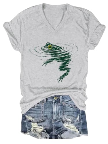Image of Frog Swimming T-Shirt - Cozy Vintage Swimming Frog Shirt for Women Men
