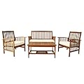 Outvita 4-Piece Acacia Wood Patio Furniture Set, Outdoor Seating Chat Set with Off-White Cushions, Patio Conversation Set with Coffee Table, Loveseat, Garden, Backyard, Poolside