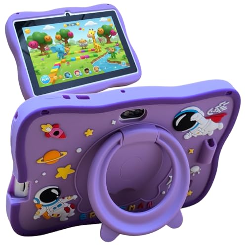 Tablet Infantil Kids Tela 7" 8GB RAM, 128GB, Android Octa-core, Wifi 2.4G/5G, Bateria 4000mAh, Câmeras 5MP/8MP com Capa Anti-queda, Alça e Caneta Touch, para Jogos, Entretenimento, Diversão (Roxo)