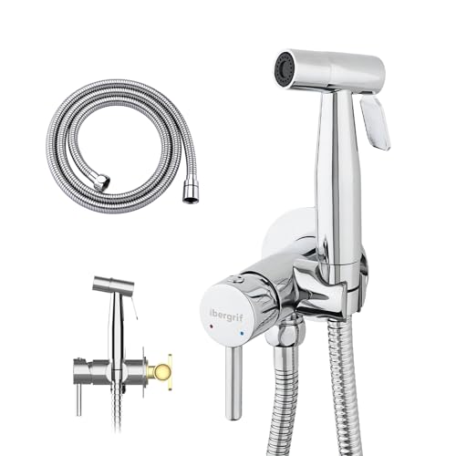 Ibergrif M22004 Grifo Empotrado para WC y Bidé – Mezclador Monomando con Ducha de Mano, Soporte de Pared y Manguera de Acero Inoxidable 1.2m, Plata