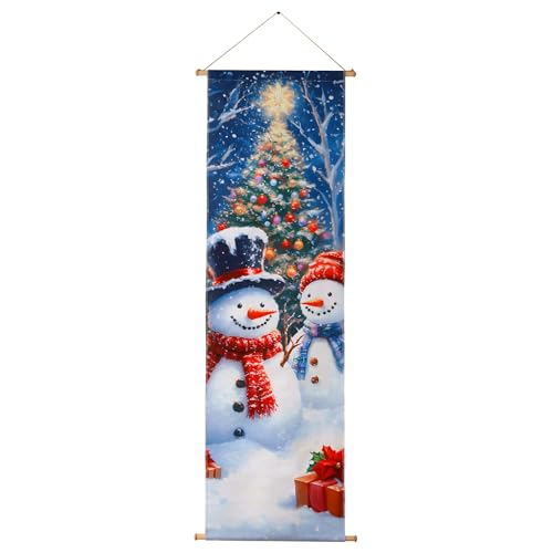 Toile sapin de Noël LED bonhommes de neige 40x119 cm déco murale hiver