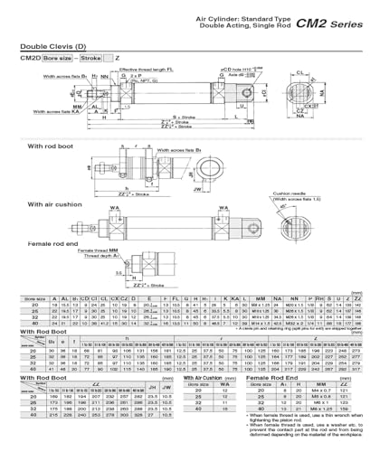 Vérin pneumatique double effet CDM2BZ20-50Z à tige simple