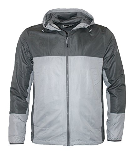 Under Armour Men's Full Zip Hooded Light Jacket Windbreaker (Grey, L)