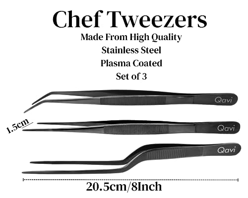 Professional Chef Plating Tweezers, 16cm/6.3-Inches Set of 3 (Straight, Curved and Offset), Precision Culinary Tongs - Image 2