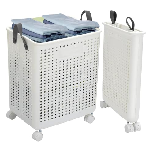 Cesta de lavandería con ruedas, carrito impermeable de 42 litros con asa, cesta rectangular para ropa sucia, cesta de almacenamiento para dormitorio, baño y dormitorio