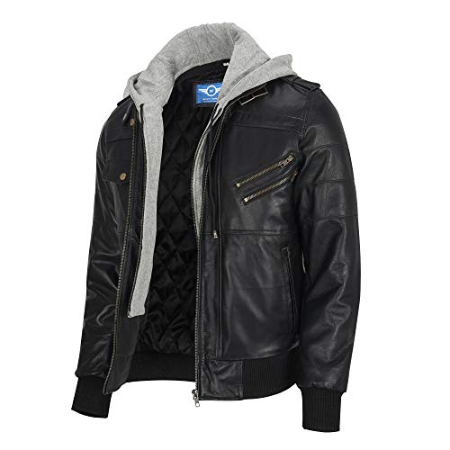 Image of Men's Leather Jacket Removable Hood | leather jacket Men | Black Leather Motorcycle Jacket