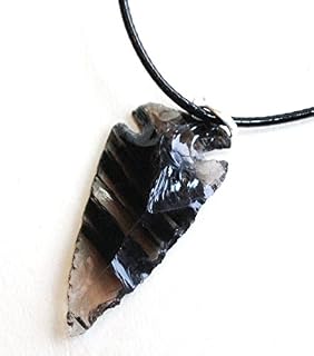 Stone of Detoxification - Reiki Energy Charged Raw Black Obsidian Crystal Arrowhead Pendant with Cord (Beautifully Gift Wrapped)