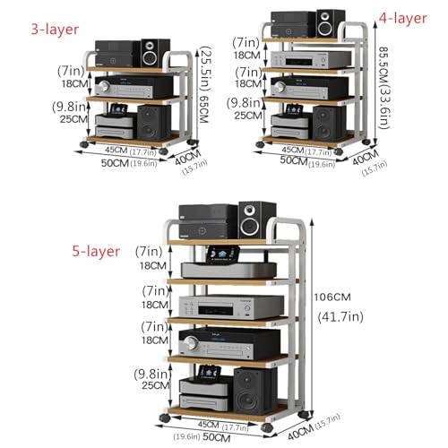 4-poziomowy stojak na audio HiFi z uniwersalnymi kółkami, stylowy czarno-drewniany design, oszczędzający miejsce, wiele półek, na gramofony i sprzęt HiFi, idealny dla audiofilów
