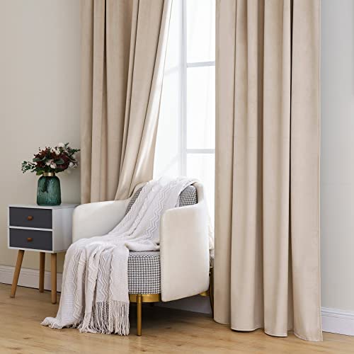 Image of MIULEE Velvet Curtains 52x63 inches 2 Panels Camel Beige Blackout Curtains | Luxury, Bedroom Living Room, Thermal Insulated, Super Soft Window Drapes, Rod Pocket & Back Tab