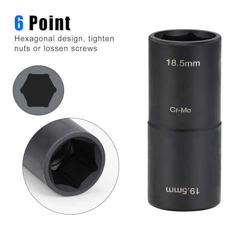 sukudon Impact Wrench Nuts 18.5 mm 19.5 mm Socket Spanner Set 1/2 Inch Double Head Wheel Brace Tyre Change Tool, Fit Ford Land Rover and All Models