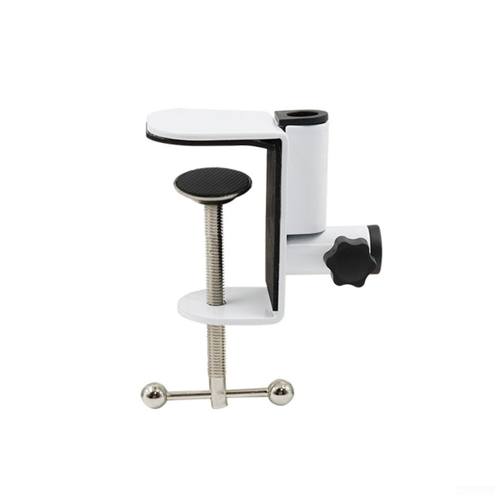 Morsetto per lampada da tavolo, base in metallo, staffa a sbalzo con clip a C, staffa di montaggio per luce da lavoro, per lampada da scrivania, lampada con ingrandimento (bianco)
