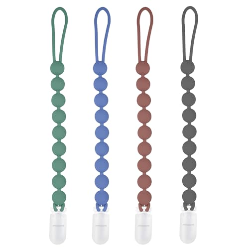 Image of MINMUNJIU Silicone Pacifier Clip Holder, 4 Pack One Piece Soft Flexible Binky Clips Pacifier Holder Clip for Boys, Birthday Christmas