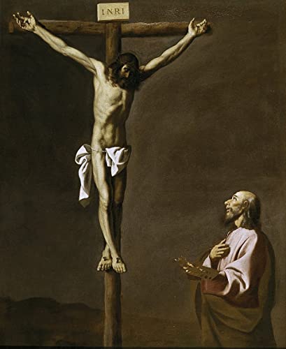 Lienzo decorativo San Lucas ante Cristo en la cruz de Zurbarán; pintura mural para dormitorio