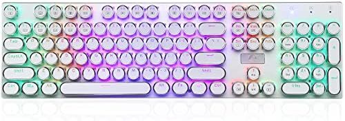 HUO JI E-Yooso Z-88 Mechanical Gaming Keyboard Wired Typewriter Style with Programmable RGB Backlit Clicky Blue Switches Retro Round Keycap Metal Panel for Mac/PC, White