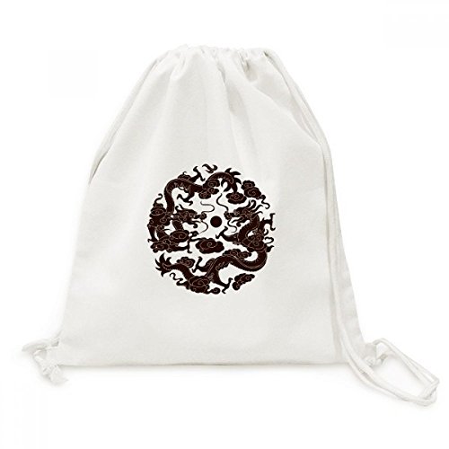 Sac de voyage en toile motif dragon chinois avec cordon de serrage et perles