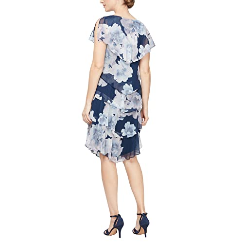 Image of S.L. Fashions Women's Short Sleeve Floral Tiered Chiffon Cocktail Spring /Summer Dress, Wedding Guest Dress
