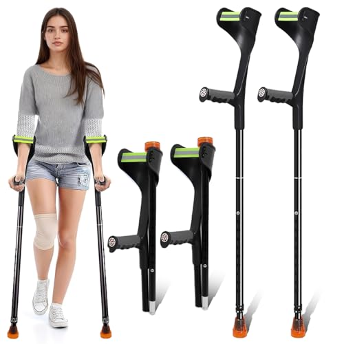 Exquilnova Paquete de 2 muletas plegables para adultos, muletas ligeras para adultos, mujeres, hombres, ancianos, muletas ajustables en altura con mango cómodo, muleta negra para ayuda diaria al