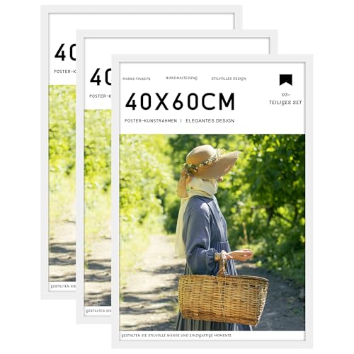 Tinkeps 3er Pack Bilderrahmen 40x60 cm Weiß Bilderrahmen 40x60 Hergestellt aus Holzwerkstoff Rahmen 40x60 Ideal für Fotos Bilder Poster